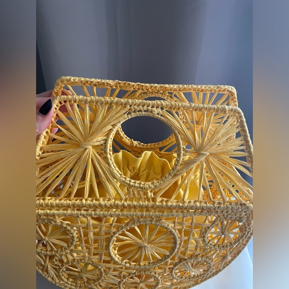 NEW House of Harlow Handwoven Hand Bag Purse Raffia Yellow Gold Vacation Resort - Picture 10 of 13